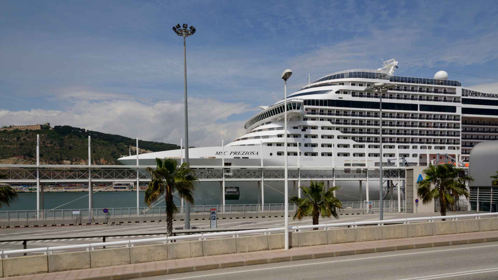 MSC cruise ship docked at Barcelona's modern cruise terminal