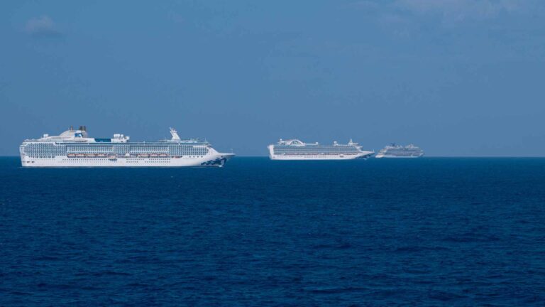 Two cruise ships sailing offshore from Bimini