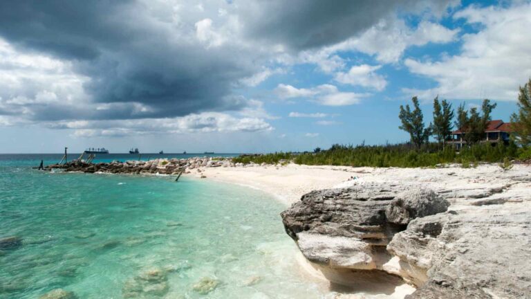 Castaway Cay cruise port beach and pier in The Bahamas