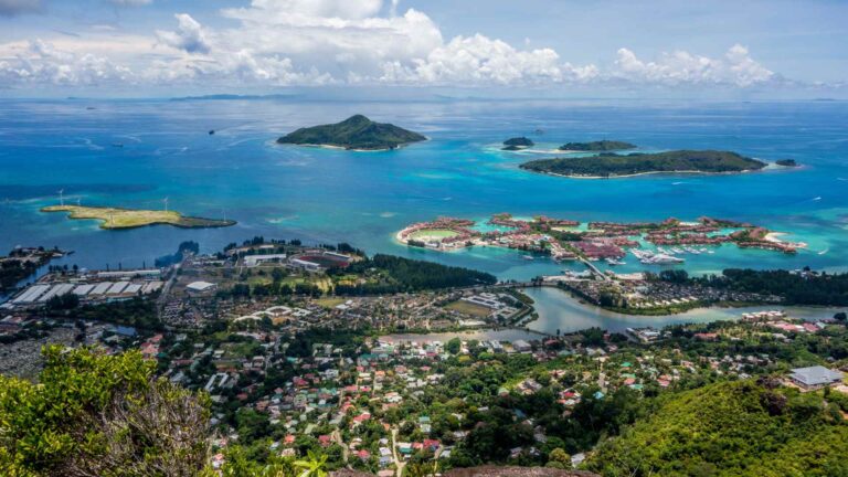 Tropical Mahé coastline near Victoria in Seychelles