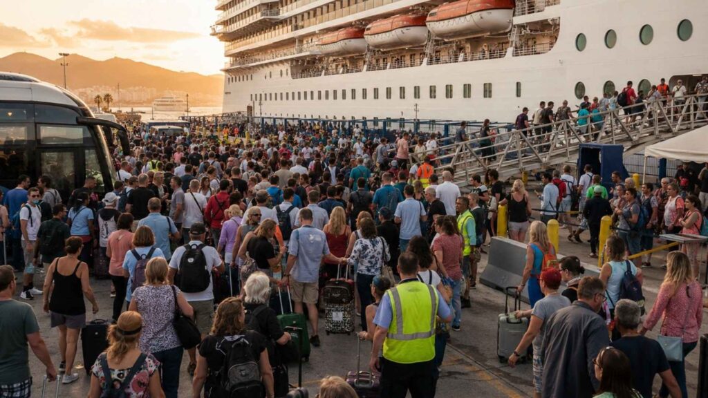 crowded cruise port