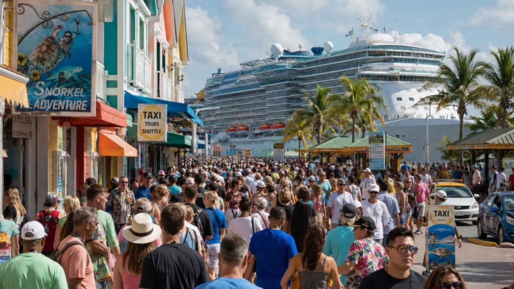 crowded cruise port