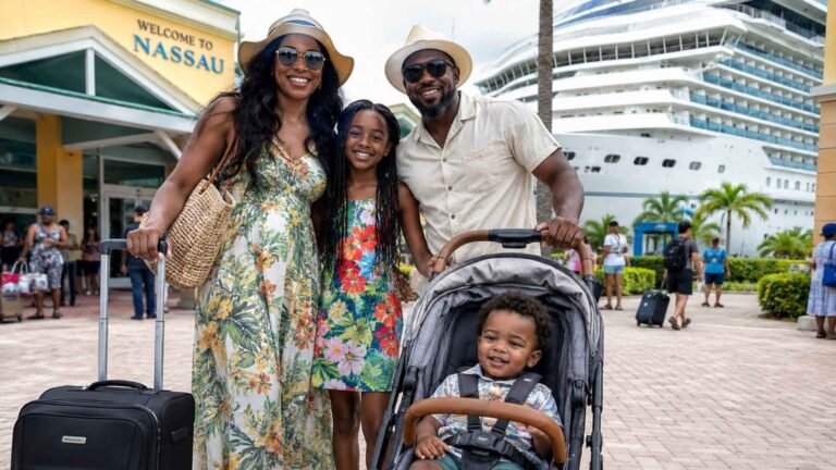 African American family in Nassau cruise port