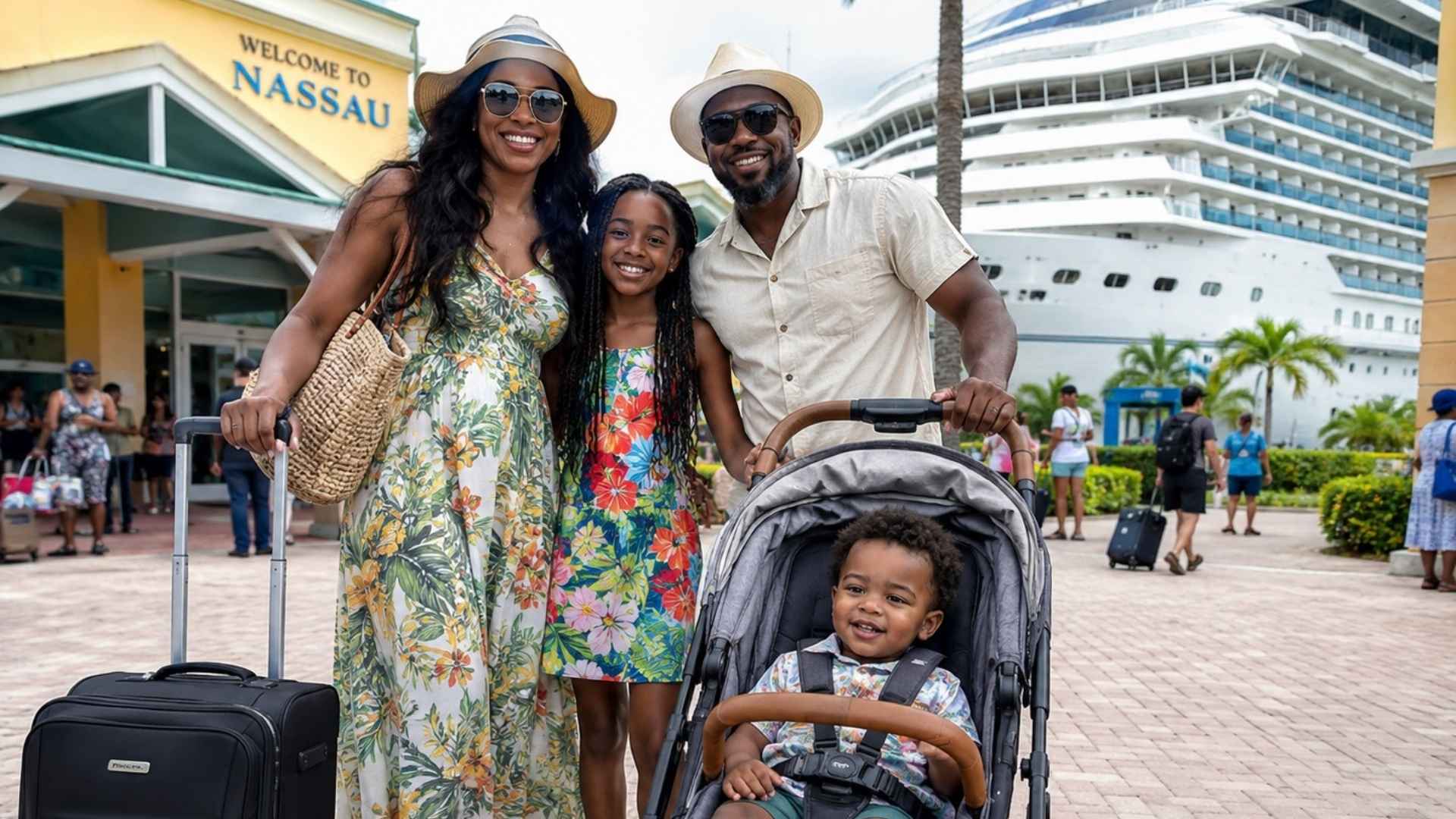 African American family in Nassau cruise port