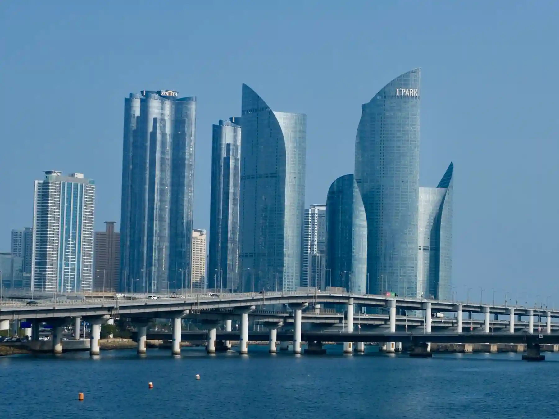 Modern high-rise buildings along Busan’s waterfront.