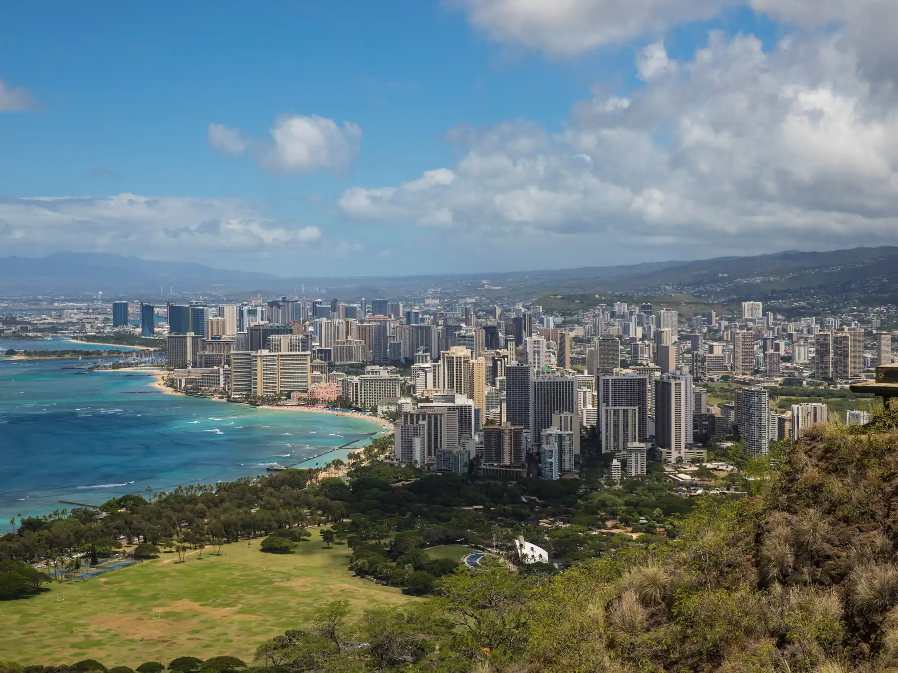 Panoramic view of Honolulu and Waikiki from Diamond Head.