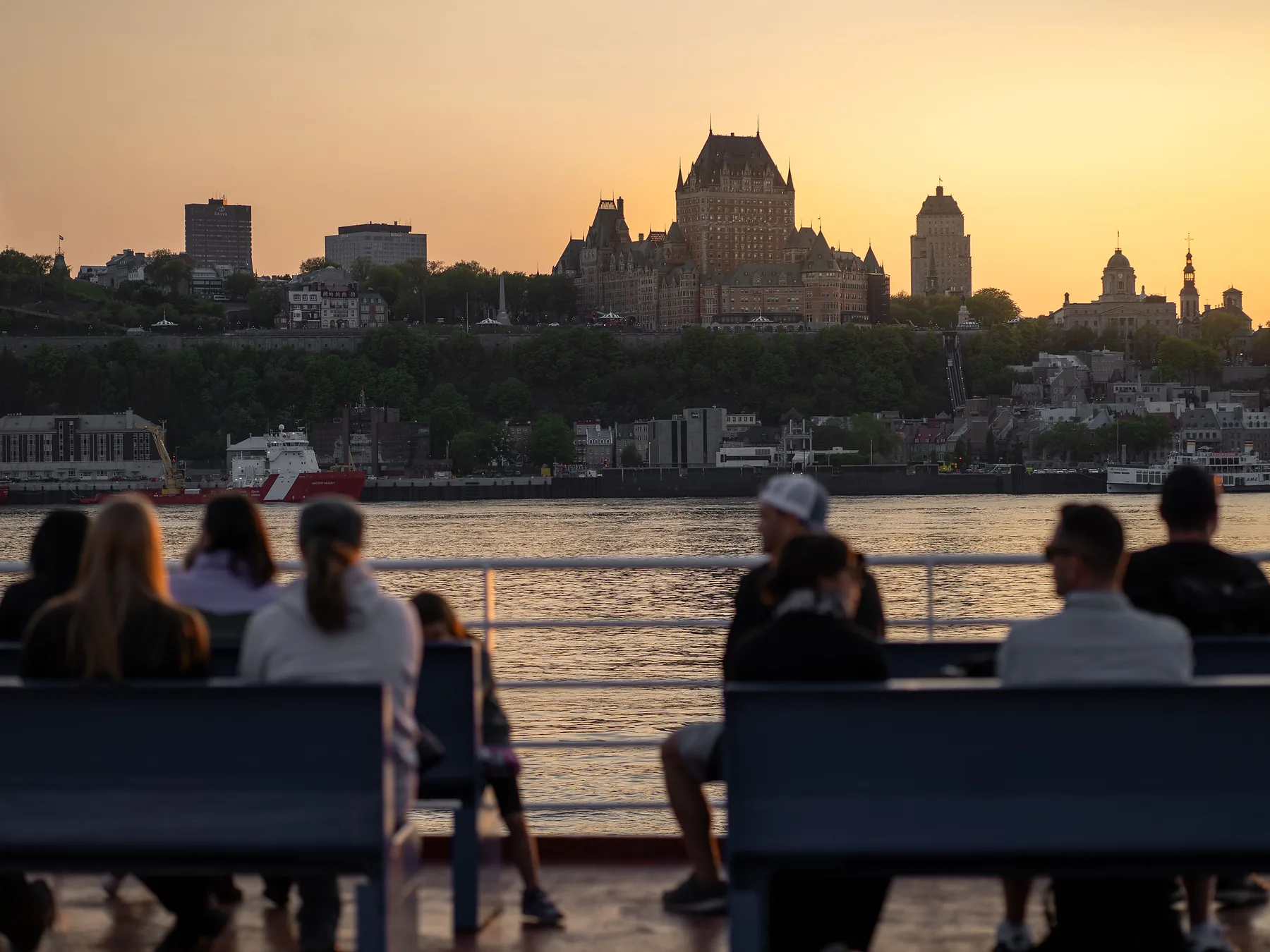 Château Frontenac and Québec City skyline viewed from the riverfront