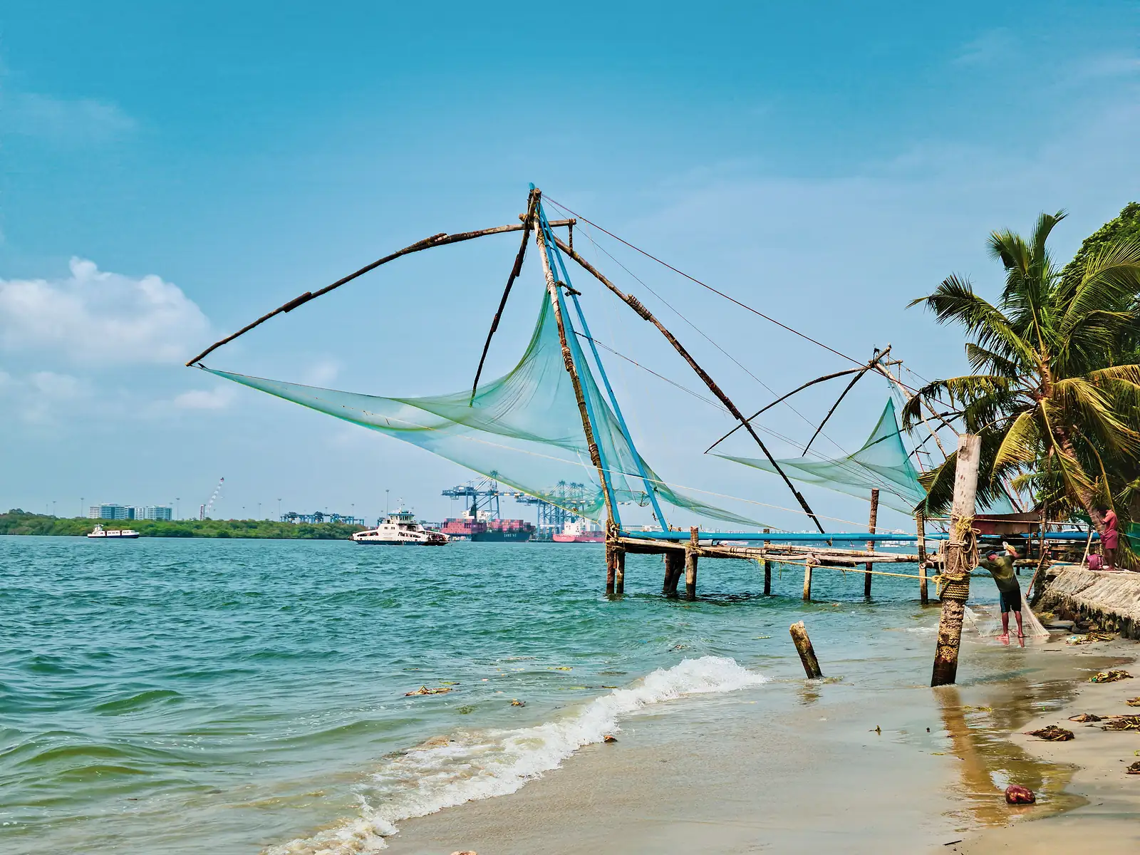 Traditional Chinese fishing nets along the Fort Kochi waterfront
