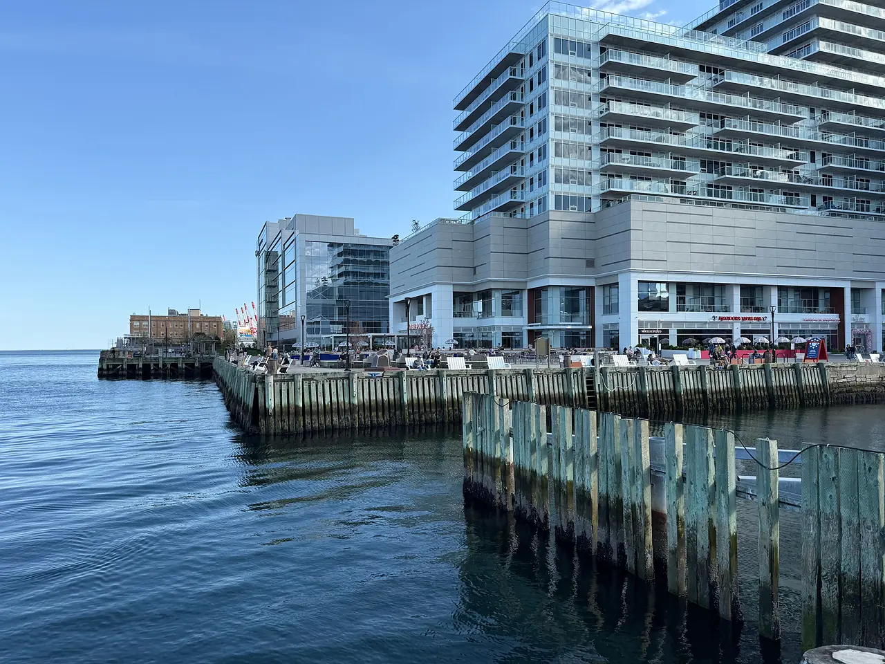 Modern waterfront buildings and docks in Halifax, Nova Scotia