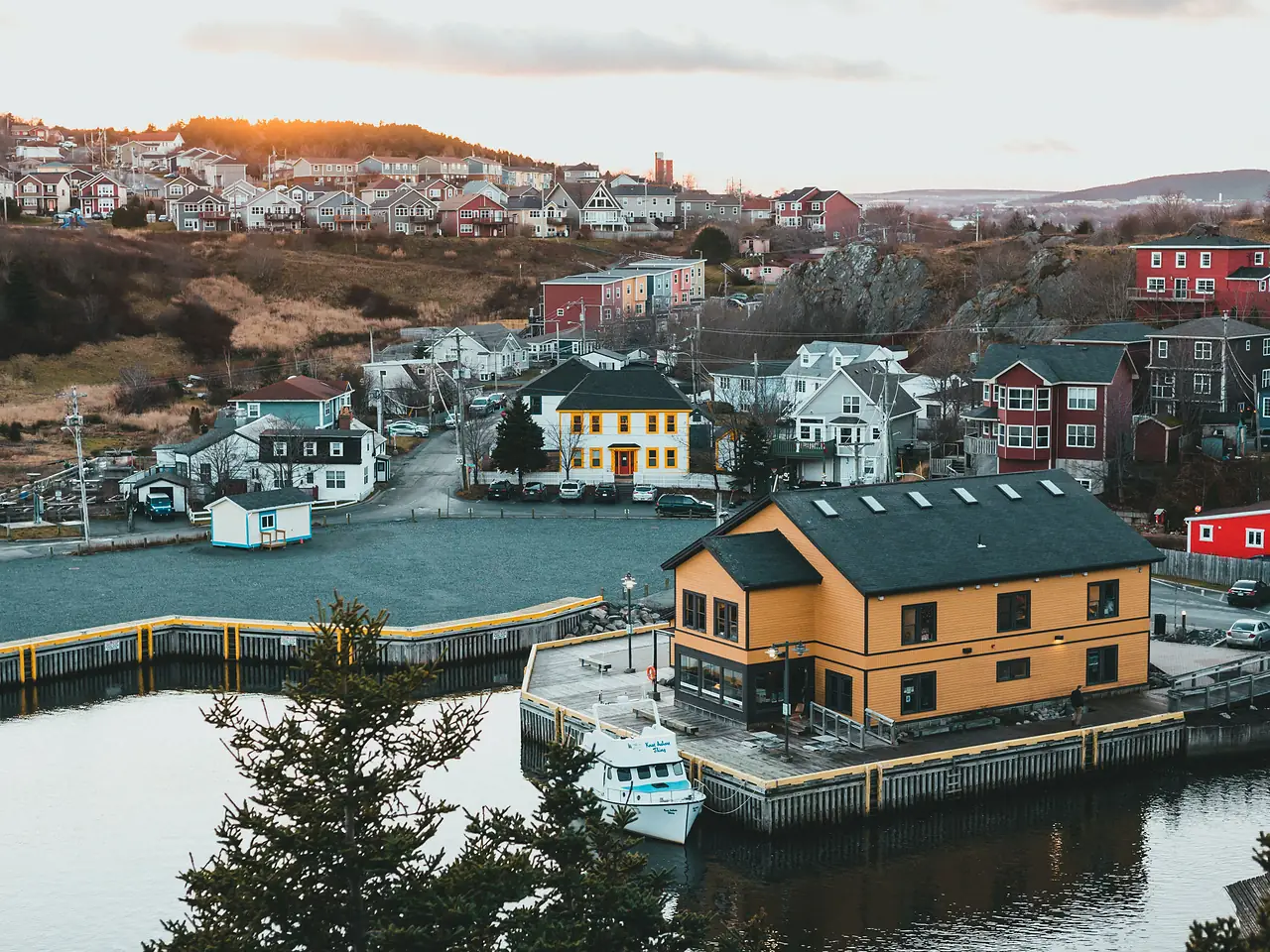 Colorful homes and calm water at Quidi Vidi harbor in St. John's