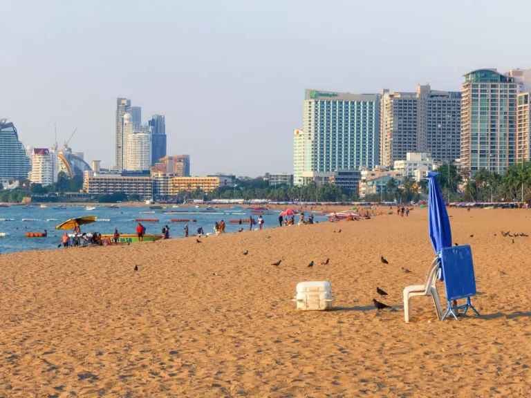 Pattaya's beachfront and city skyline on the Gulf of Thailand.