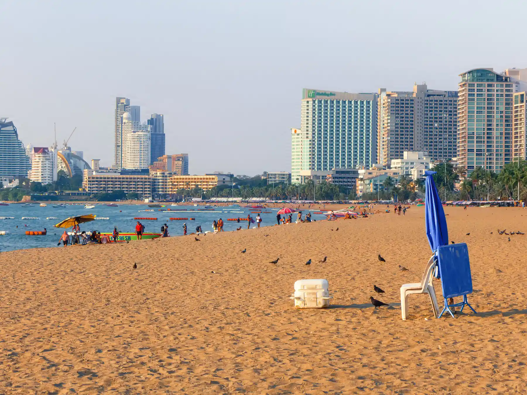 Pattaya's beachfront and city skyline on the Gulf of Thailand.