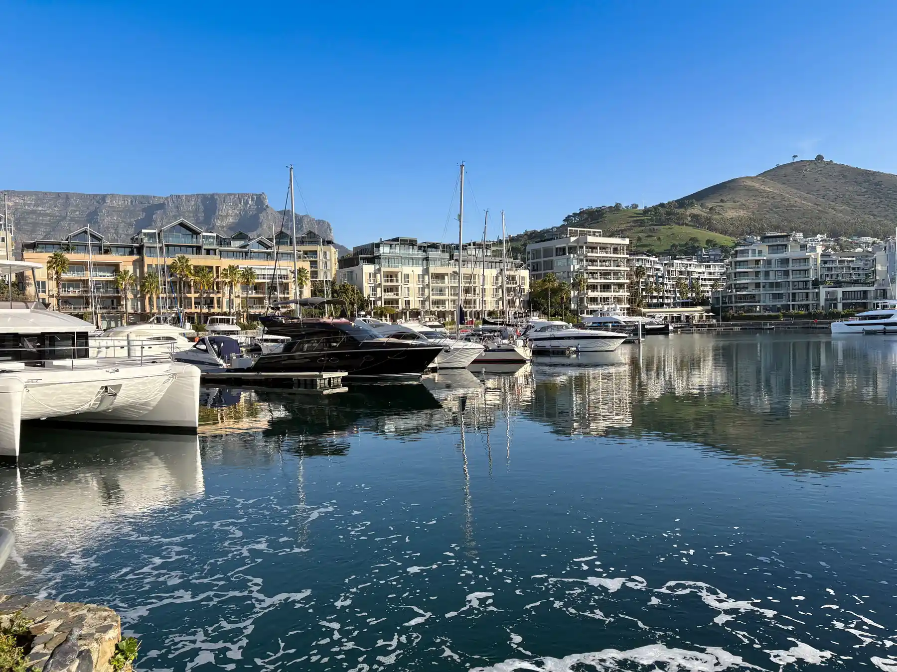 Yachts in Cape Town marina with Table Mountain beyond.