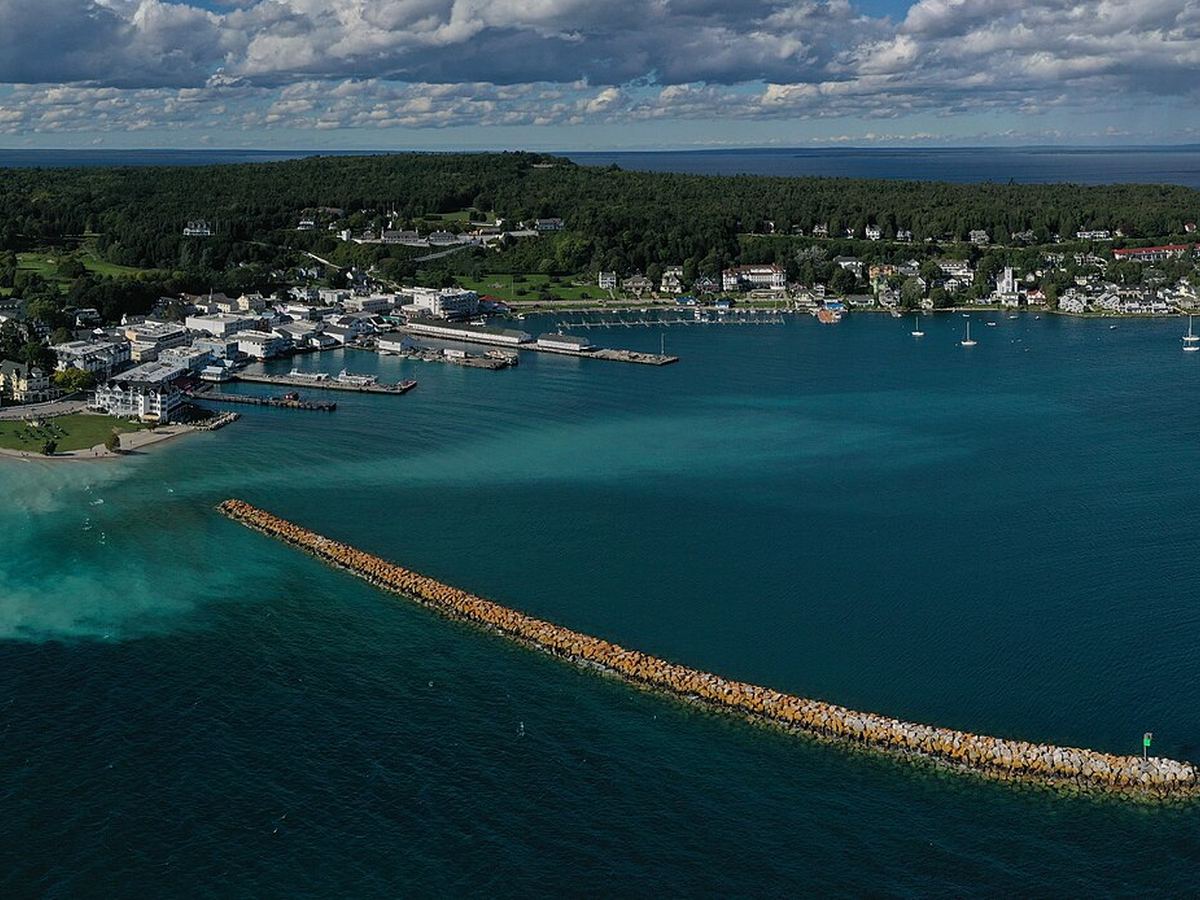 Mackinac Island harbor and waterfront beside Lake Huron