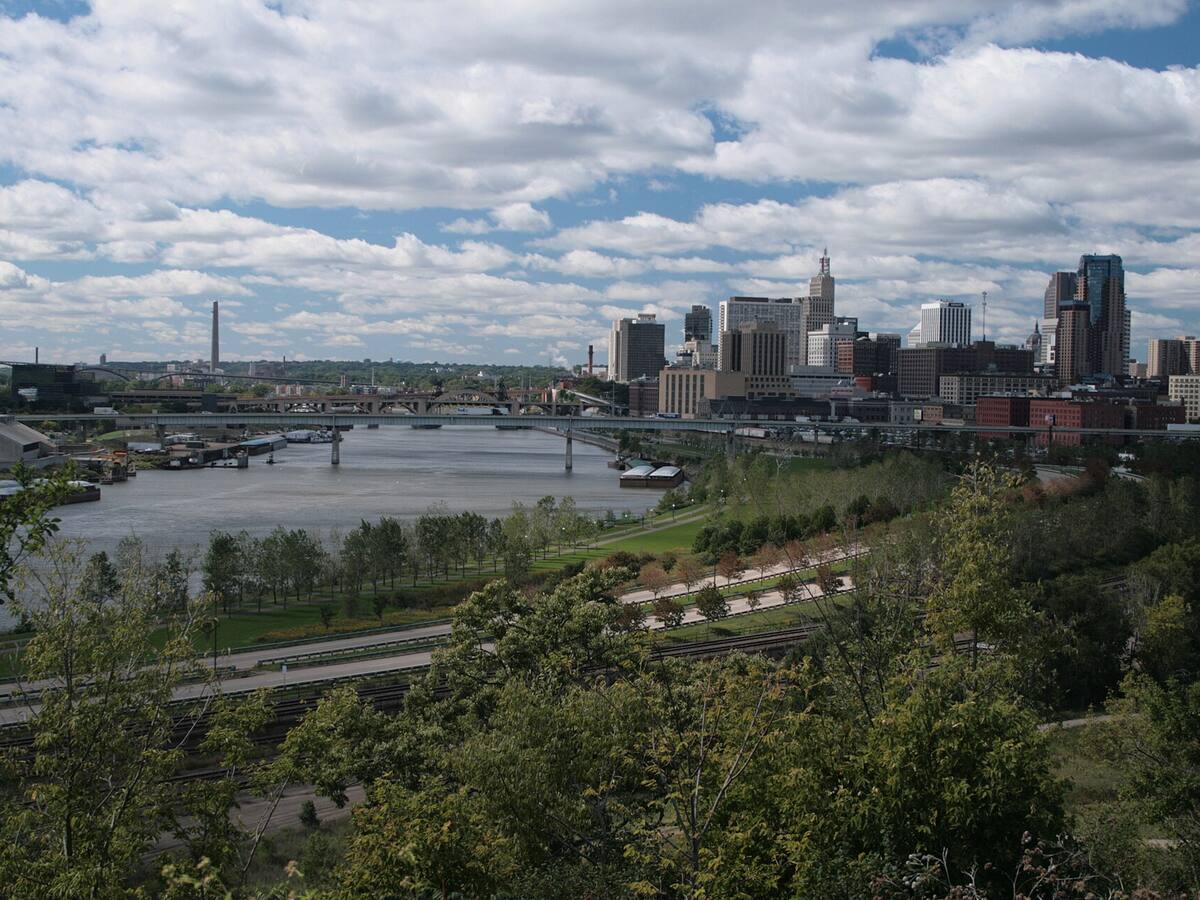 St. Paul skyline above the Mississippi River in Minnesota