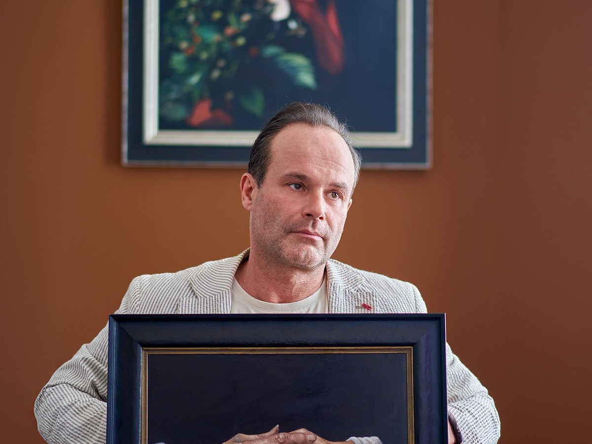 Kurt Stimmeder, Austrian painter, portrait by Roland von der Aist, Linz