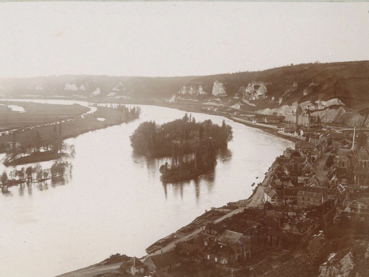Gezicht op de Seine en een eiland bij Les Andelys, RP-F-F01163-EK, Les Andelys