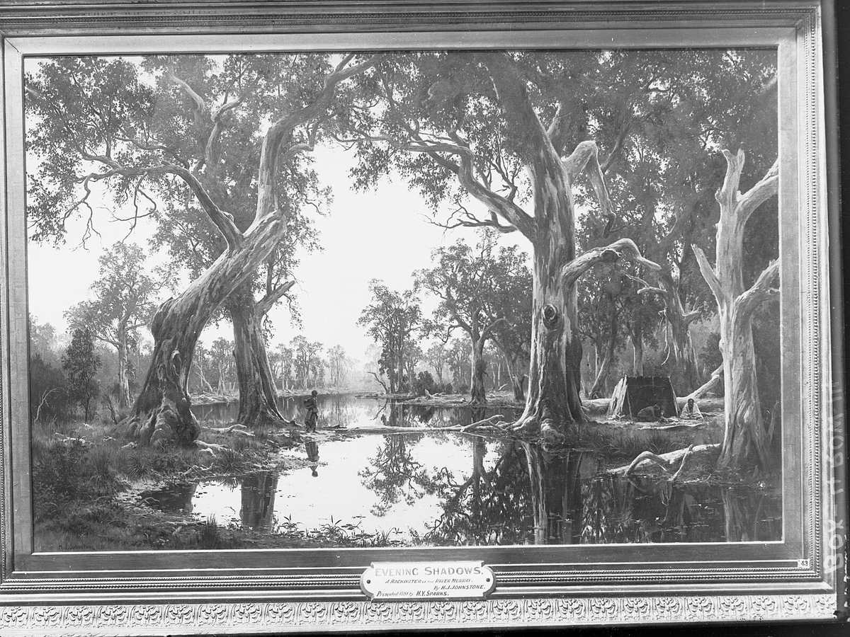 'Evening Shadows' a painting of a backwater of the Murray River by H J Johnstone, 1880.(GN01362), Murray