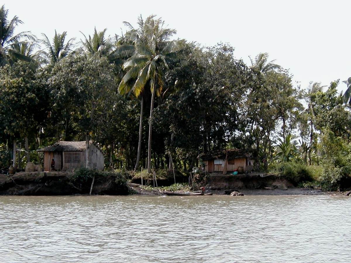 Bank Erosion at Song Tien of Mekong, Binh Dai, Ben Tre, Vietnam, Upper Mekong