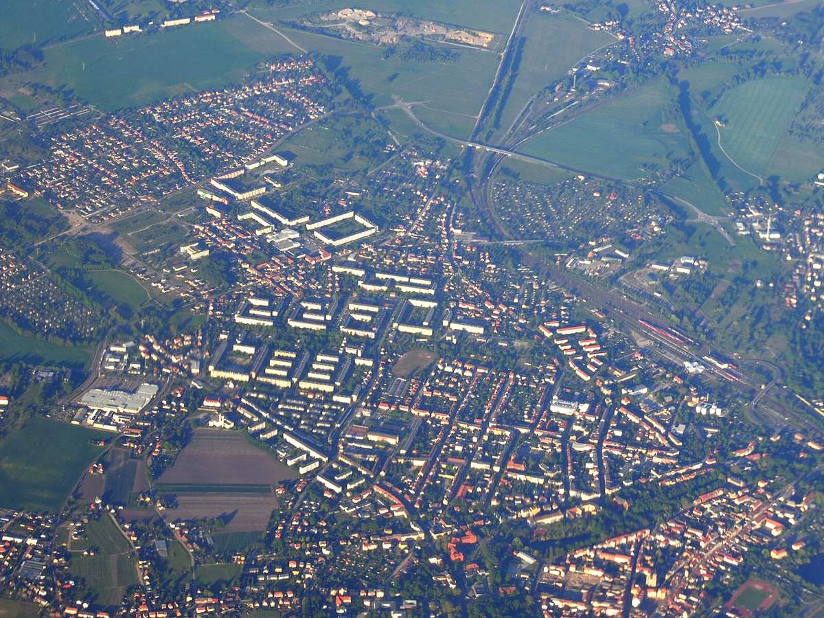 Aerial photo of Germany Sachsen-Anhalt Wittenberg Altstadt Friedrichstadt Labetz Abtsdorf -View from Seegrehna- in May 2011, Wittenberg
