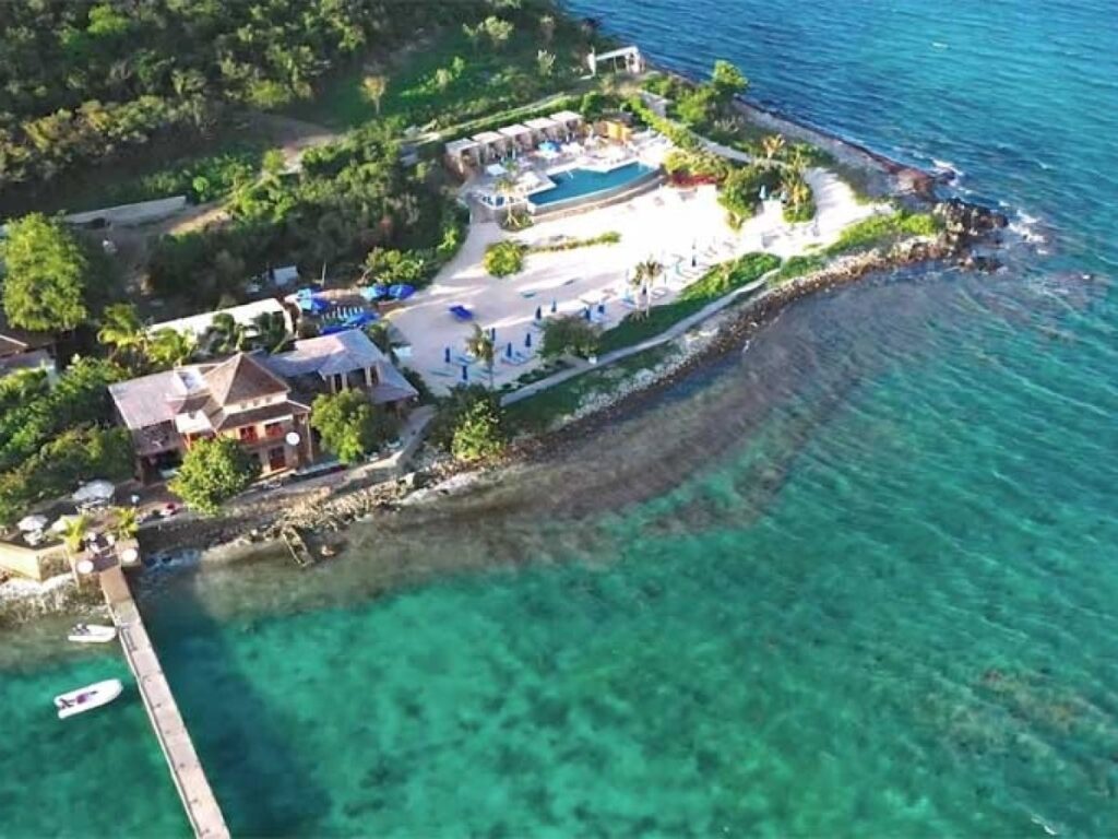 Aerial view of Lovango Resort and Beach Club on Lovango Cay in the U.S. Virgin Islands