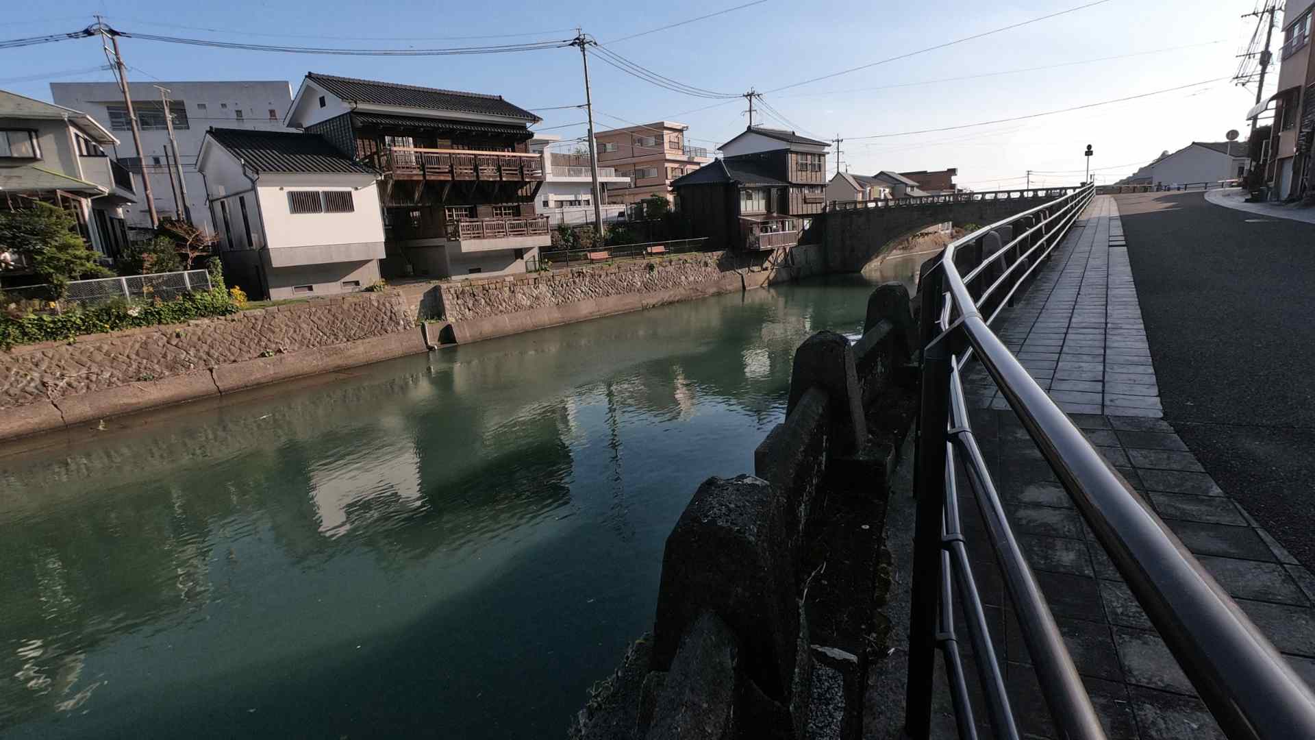 Canal-side walkway through the town of Aburatsu, Japan