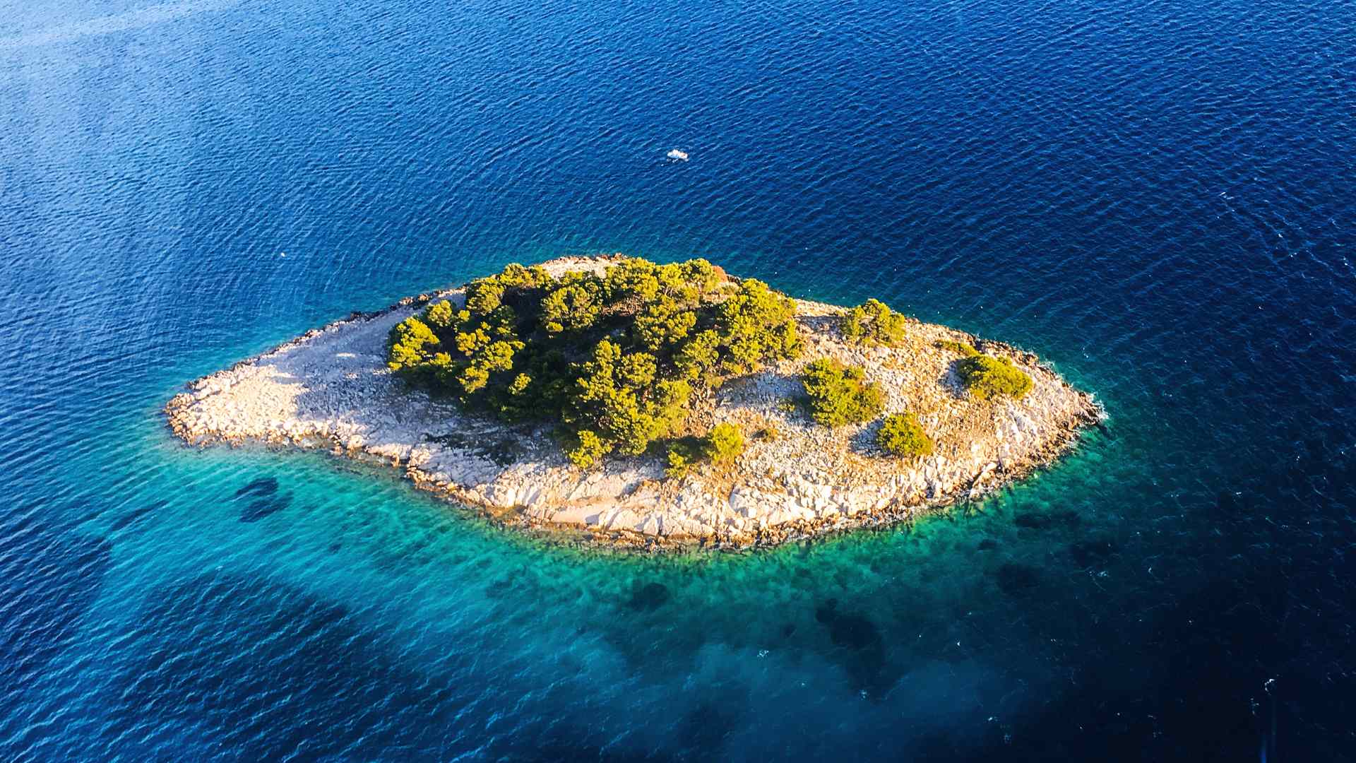 Small tropical island surrounded by deep blue water