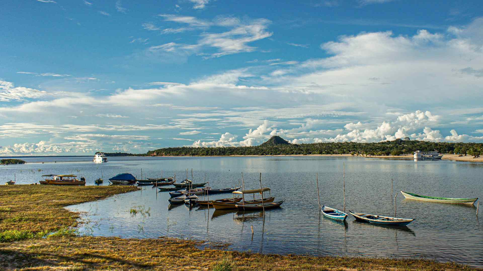 Small boats on the Tapajos River near Alter do Chao