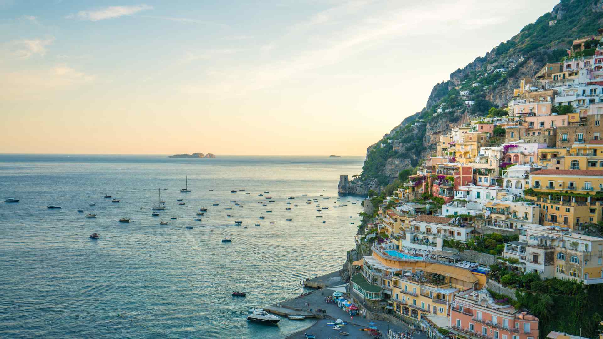 Positano cascading down the cliffs to the Mediterranean