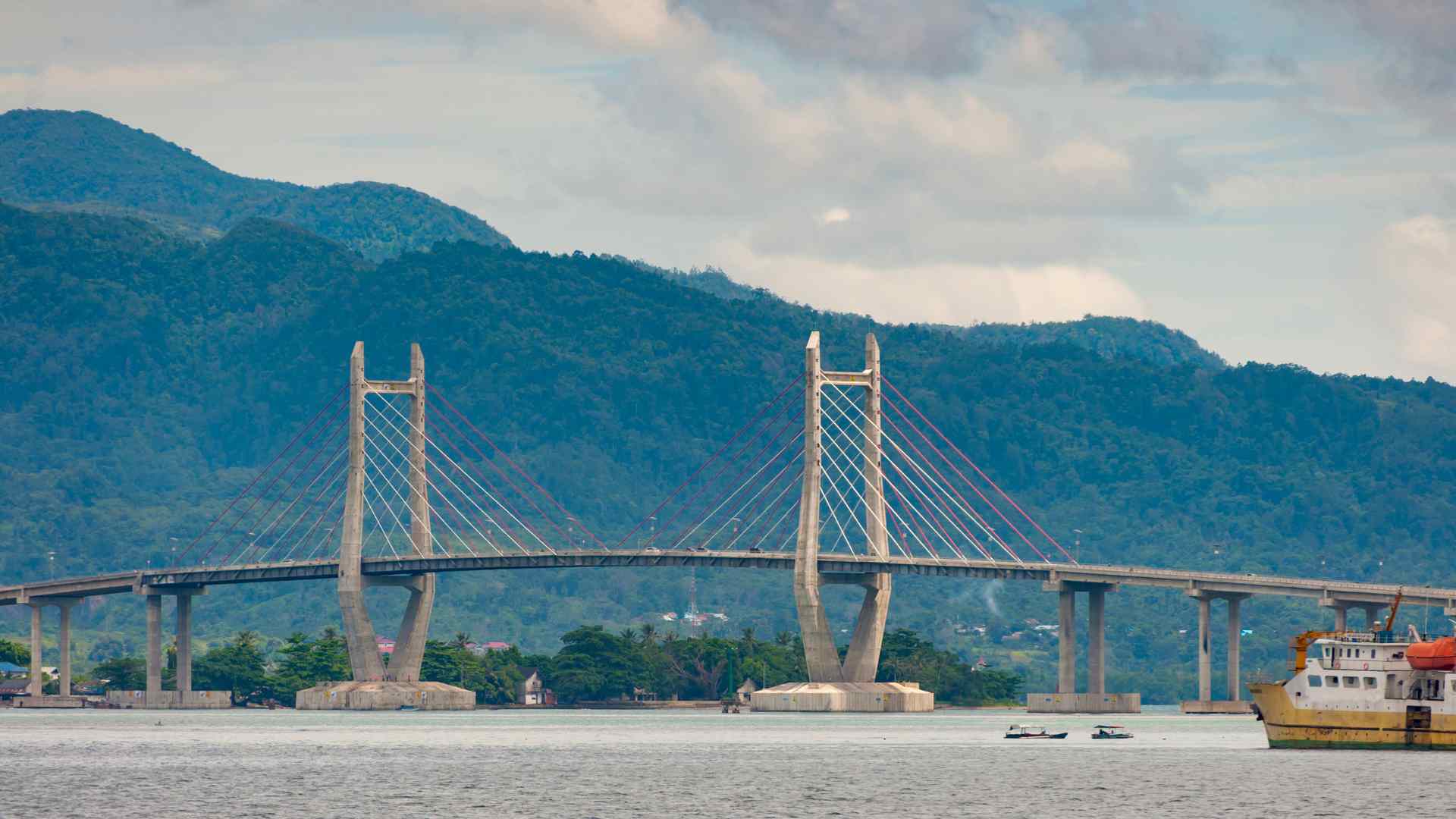 Merah Putih Bridge spanning Ambon Bay in Indonesia