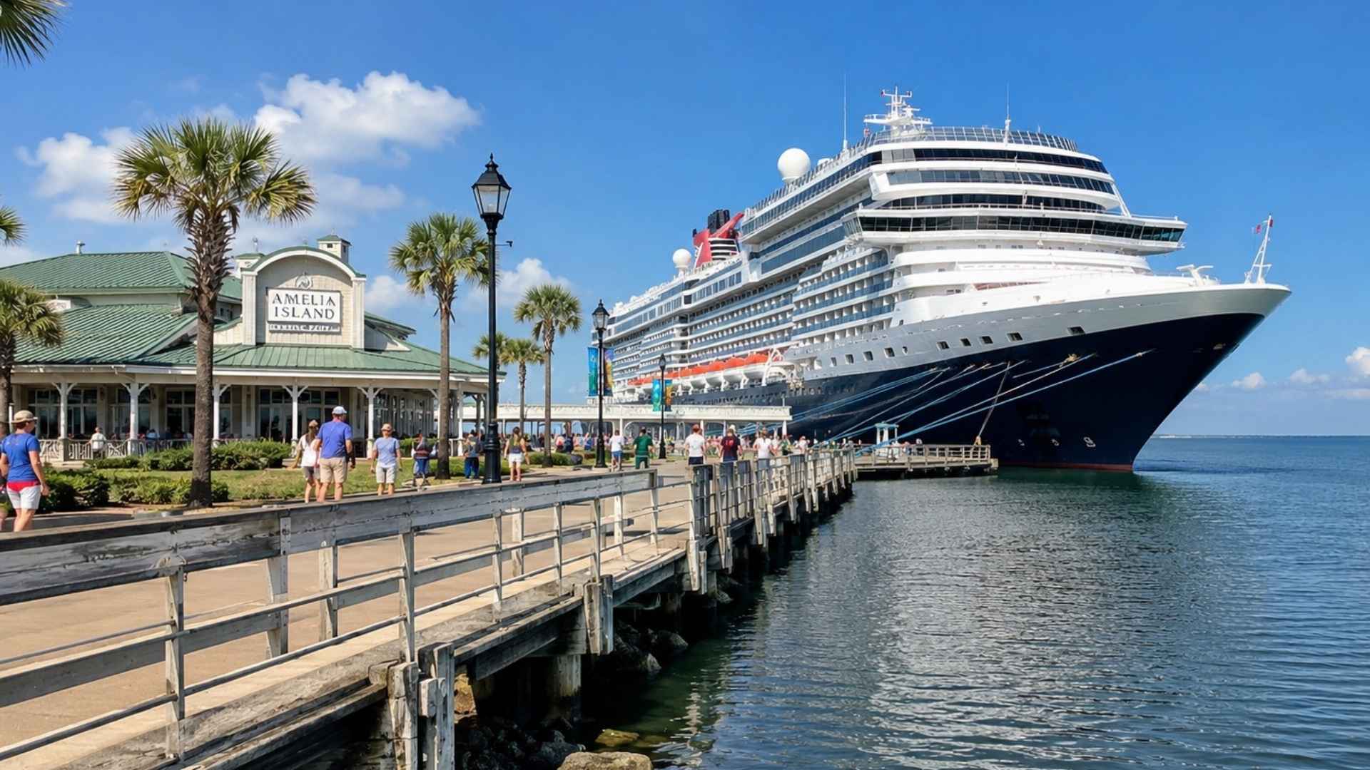 A cruise ship docked at Amelia Island cruise port