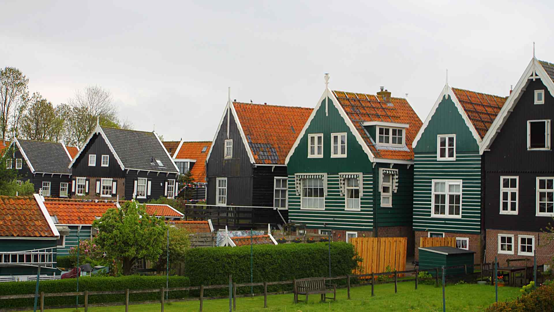Traditional wooden houses beside a Norwegian waterfront
