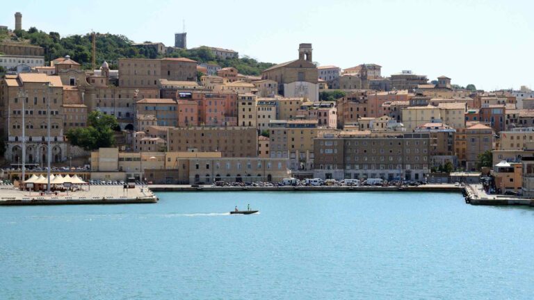 Ancona waterfront and historic city rising above the harbor