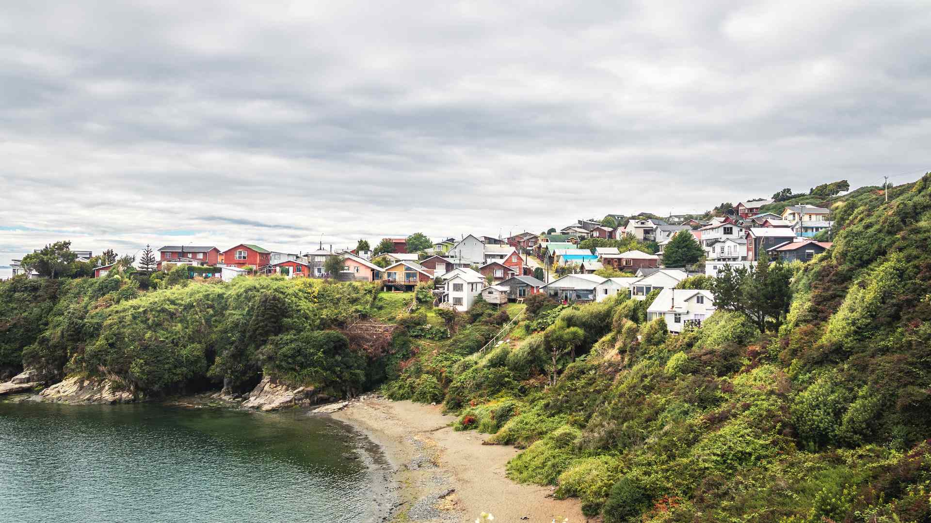 Sheltered beach and wooded cliffs near Ancud