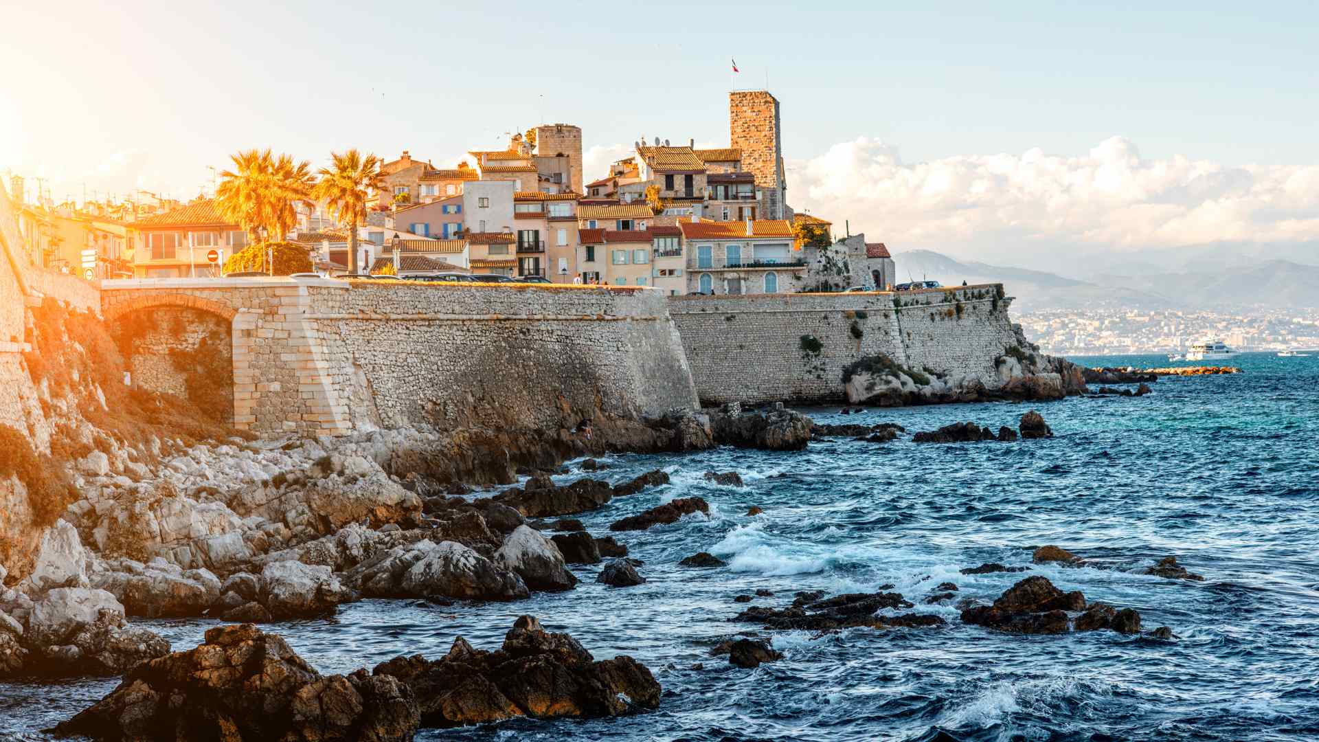 Antibes Old Town walls beside the Mediterranean Sea
