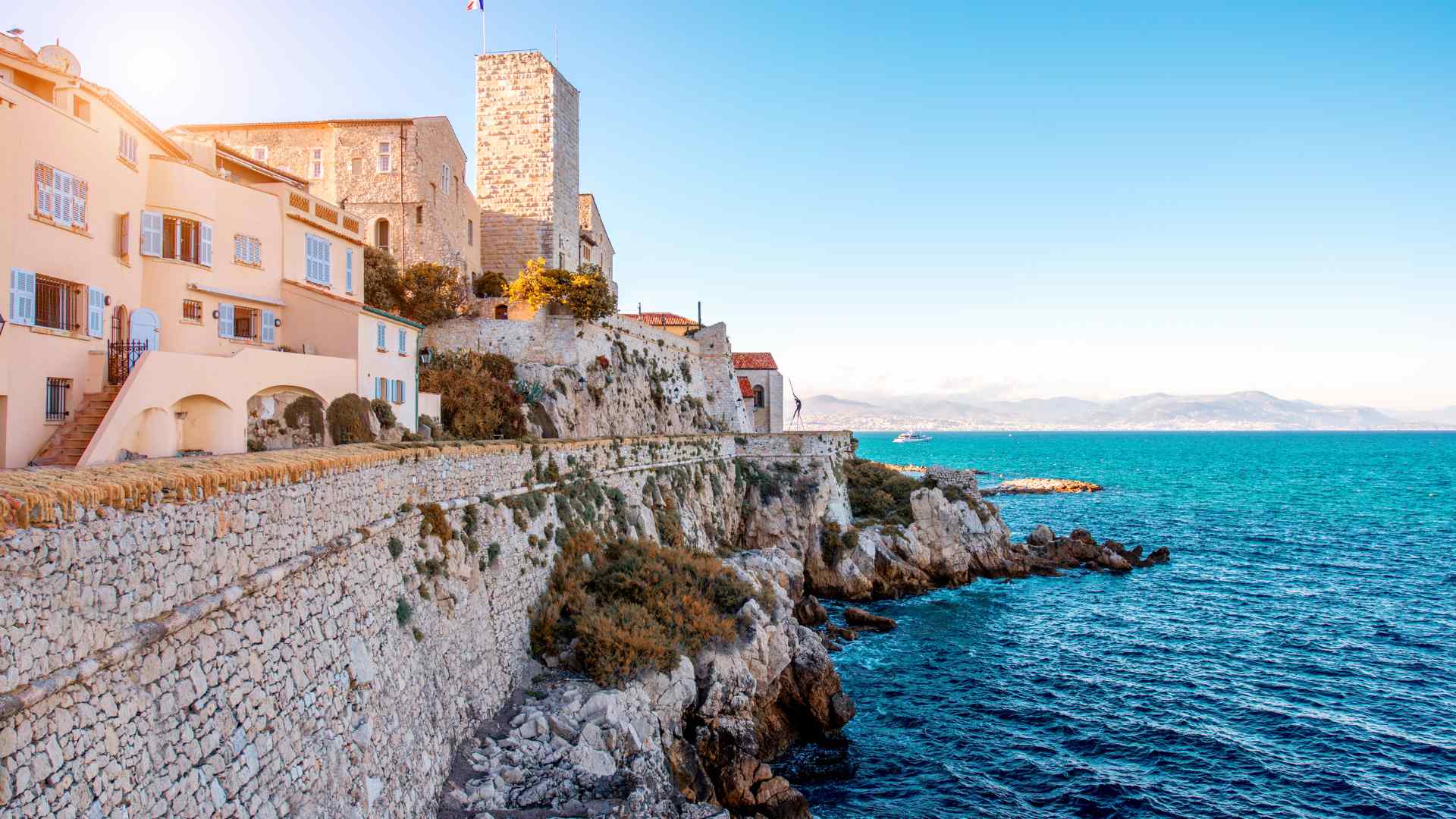 Historic Antibes waterfront and stone ramparts