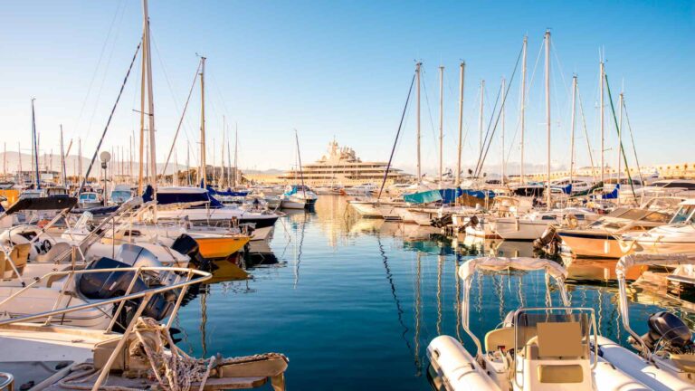 Yachts moored in Port Vauban marina at Antibes