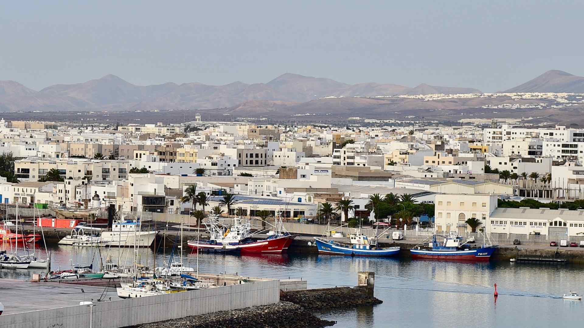 Aerial view of Arrecife city and marina on Lanzarote