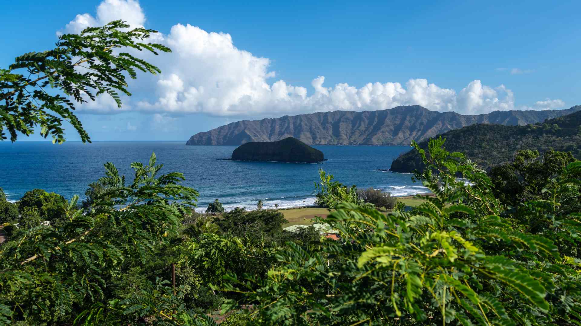 Rugged Marquesas coastline viewed from Hiva Oa