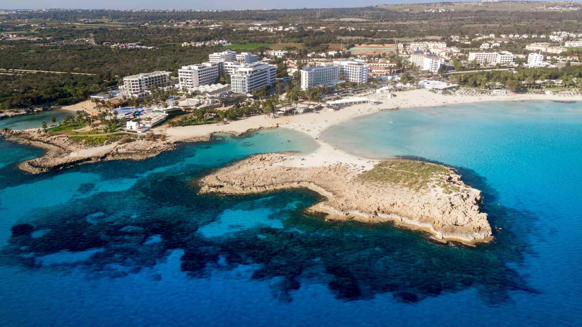Ayia Napa resort coastline and clear Mediterranean water