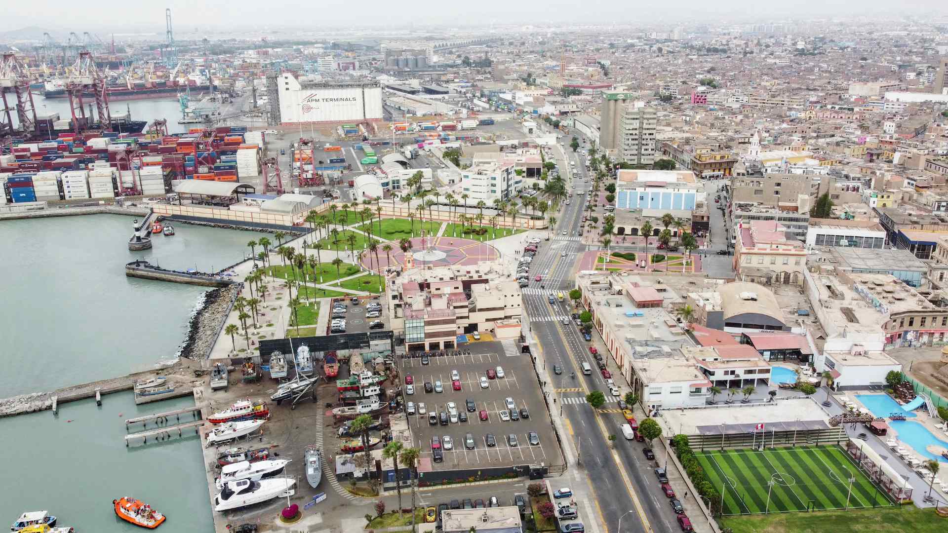 Aerial view of the Port of Callao and waterfront