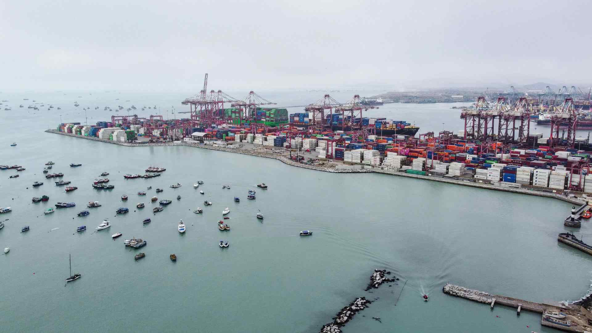Cargo terminals and fishing boats at the Port of Callao