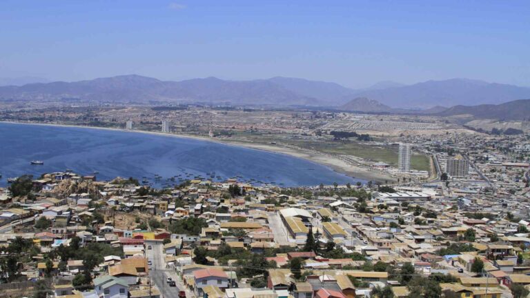 Aerial view of Coquimbo city and coastline in northern Chile