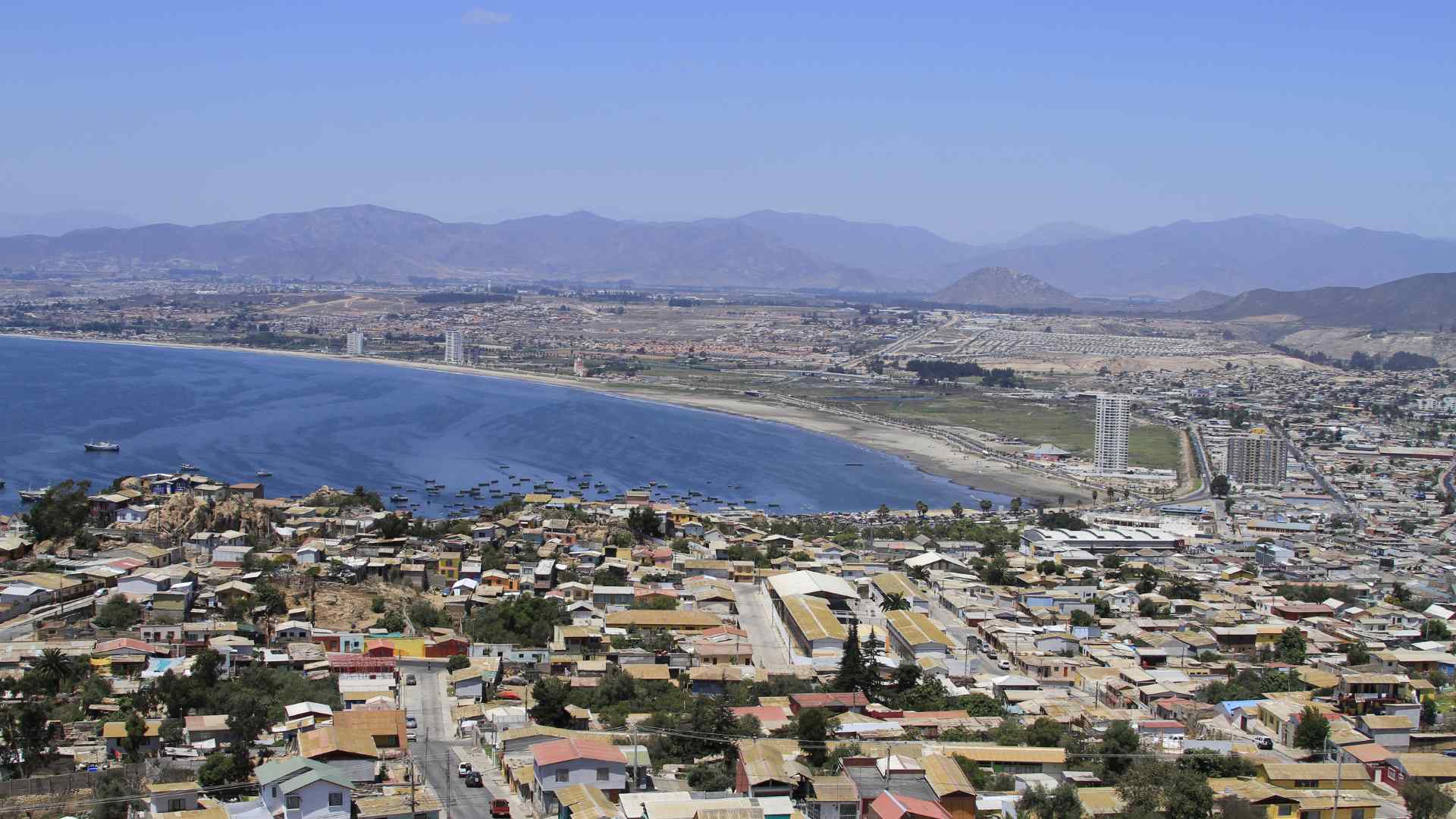 Aerial view of Coquimbo city and coastline in northern Chile