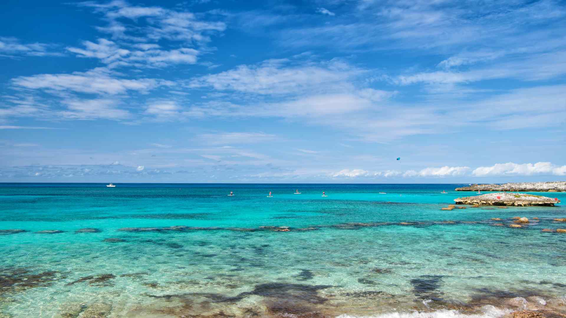 Clear turquoise sea surrounding Great Stirrup Cay