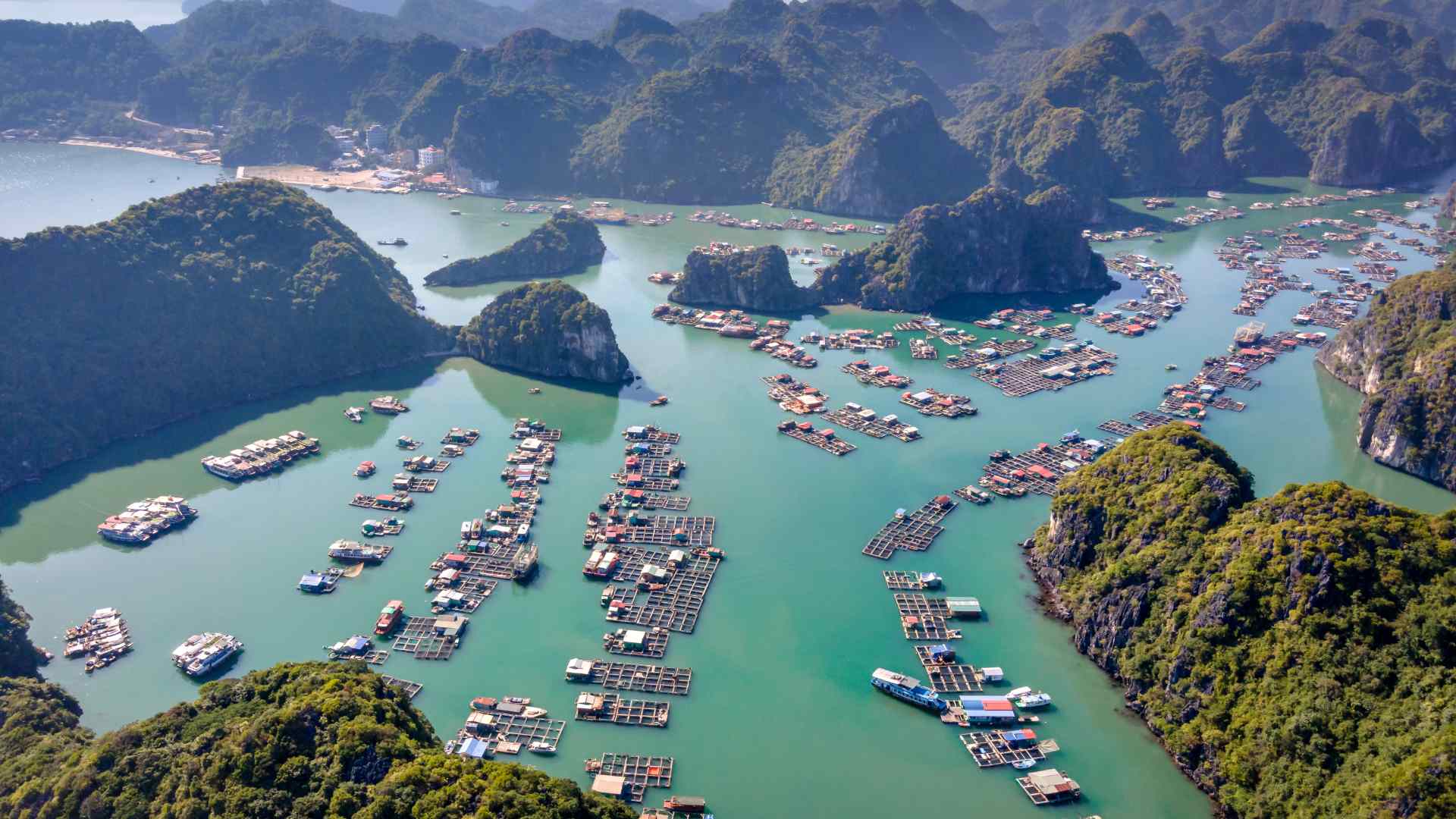 Floating village among the limestone islands of Ha Long Bay