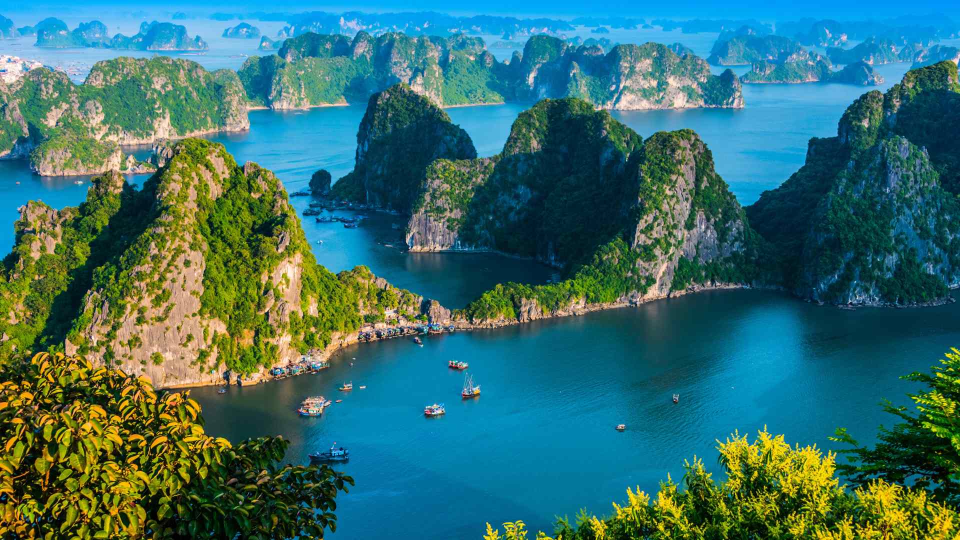Ha Long Bay limestone islands viewed from above