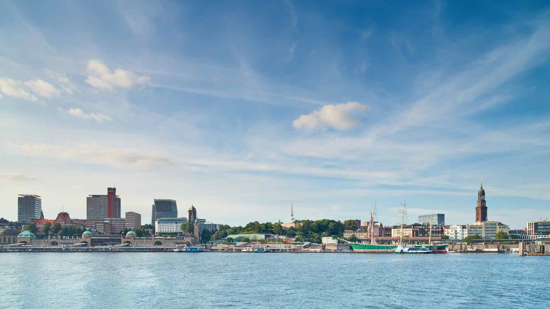 Hamburg skyline viewed across the Elbe River