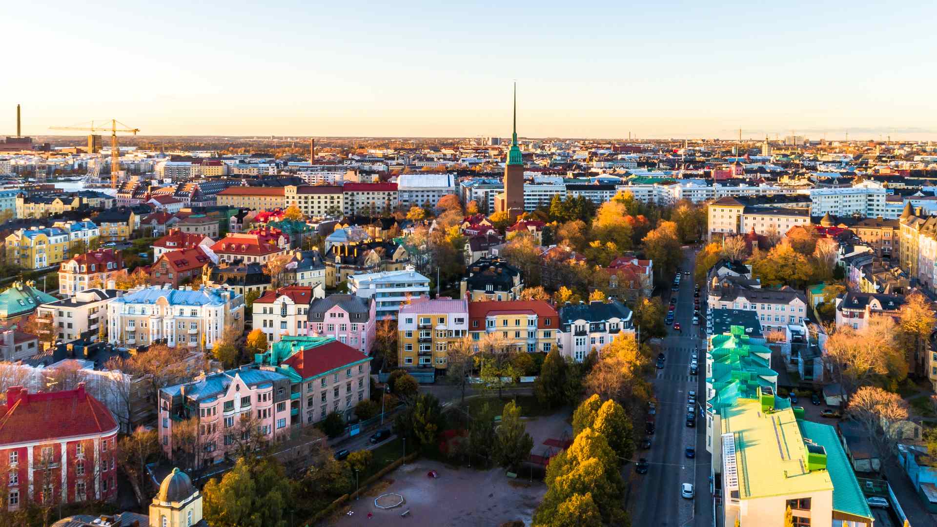 Aerial view of central Helsinki in autumn