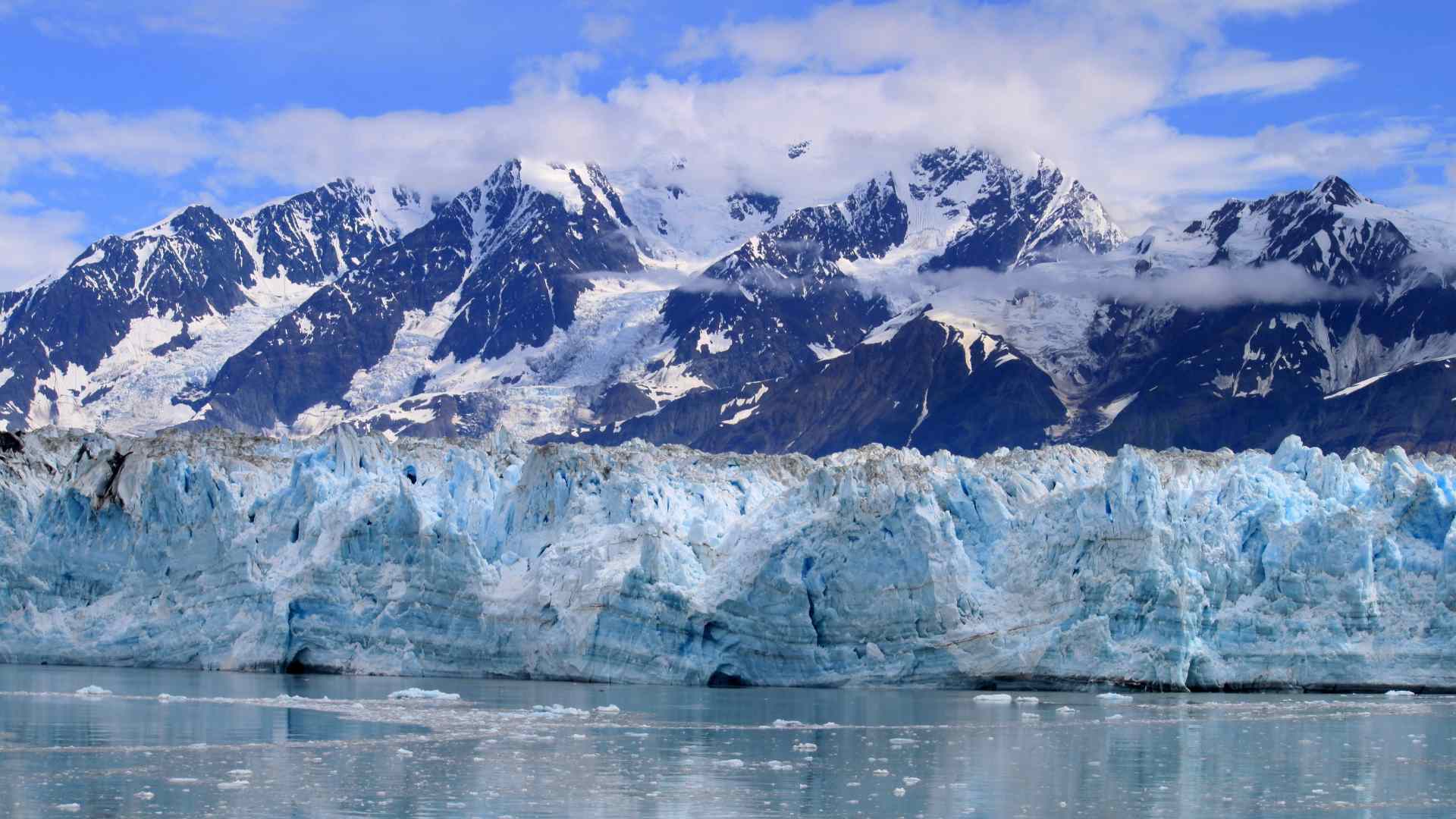 Hubbard Glacier and rugged Alaskan mountain peaks